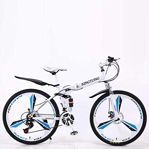 Vélos de montagne pliant : VTT Vélos pliants, 27 vitesses Double Frein à disque Suspension Avant anti-glissement, cadre aluminium léger, fourche à suspension, (Color : White2)