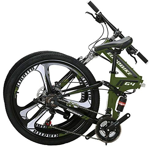 Vélos de montagne pliant : Vélo de Montagne 26'' Pliant pour Hommes et Femmes, Cadre de 17 Pouces à Suspension complète (Vert)