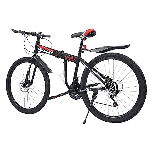 Vélos de montagne pliant : Vélo de montagne pliable 26", 21 vitesses, vélo de route, freins à disque, vélo pour adolescent, VTT, pour adultes, hommes et femmes (noir et rouge)