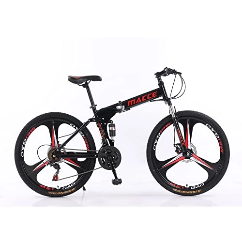 Vélos de montagne pliant : Vélo de montagne pliable 26" 27 vitesses en acier à haute teneur en carbone, pour adultes, double frein à disque, VTT en plein air, homme et femme (26" pour une hauteur de 160-185cm, noir)