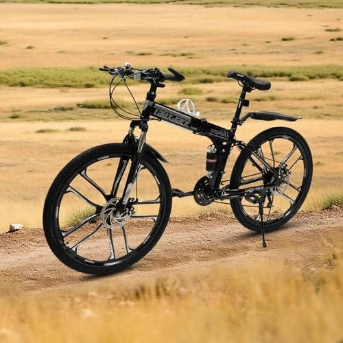 Vélos de montagne pliant : Vélo de montagne pliable 26" à 21 vitesses - Unisexe - Freins à disque - En acier au carbone - Pliable - Léger - Avec suspension - Pour adulte - Noir et blanc