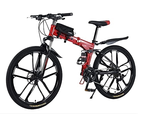 Vélos de montagne pliant : Vélo de montagne pliable pour adulte - 26" - Double absorption des chocs - Frein à disque avant et arrière - 27 vitesses - Pour vélo en plein air - Rouge
