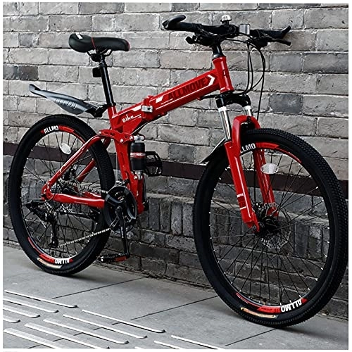Vélos de montagne pliant : Vélo de montagne pliable tout-terrain VTT avec vitesse variable pour adultes VTT 26" pliable avec 21 vélos (rayons rouges)