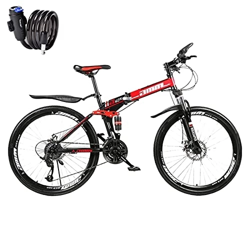 Vélos de montagne pliant : Vélo de montagne pliable VTT avec vitesse variable pour adultes, cadre en acier au carbone, système d'amortissement double (roue à rayons noir-blanc).