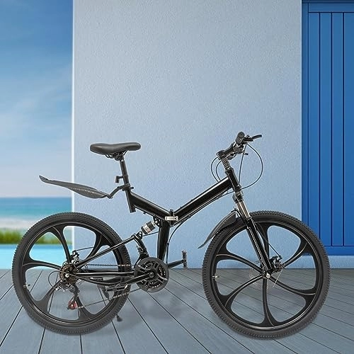 Vélos de montagne pliant : Vélo pliant 26 pouces 21 vitesses en acier carbone pour adultes avec frein à double disque | Roue intégrée, VTT portable avec garde-boue, réglage de la hauteur, capacité de charge de 330 lbs