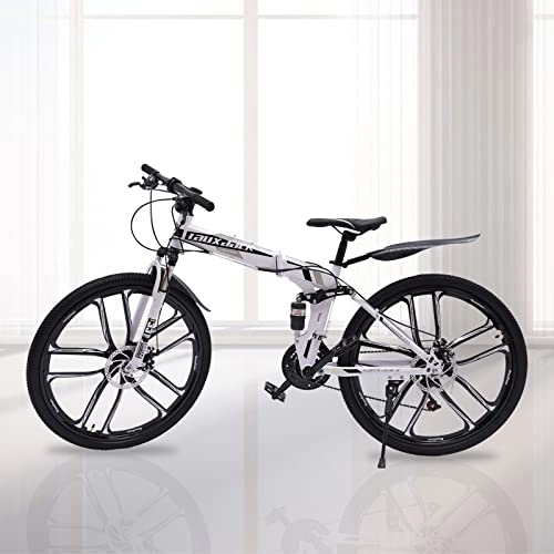 Vélos de montagne pliant : Vélo VTT double choc en fibre de carbone pliable vélo avec frein à disque avec sac de vélo unisexe 26