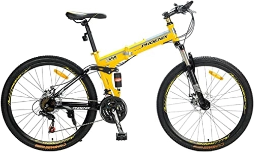 Vélos de montagne pliant : Vélo, VTT Vélos pour Enfants 21 / 27 Vitesses Cadre en Acier 26 Pouces Roues à Rayons Suspension Vélo Pliant, Yellow, 21speed