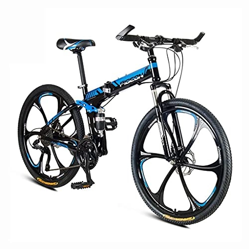 Vélos de montagne pliant : Vélos de montagne pour hommes de 26 pouces, VTT en acier à haute teneur en carbone, siège réglable à suspension de vélo de montagne, vélos pliants 24 / 27 / 30 vitesses (couleur : rouge, vitesse : 24 vite