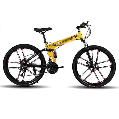 Vélos de montagne pliant : Vélos de Ville VTT Pliable Vélo VTT Adulte VTT Pliant Route Vélos for Hommes et Femmes 26En Roues Vitesse Double Disque de Frein BMX Suspendu (Color : Yellow, Size : 21 Speed)