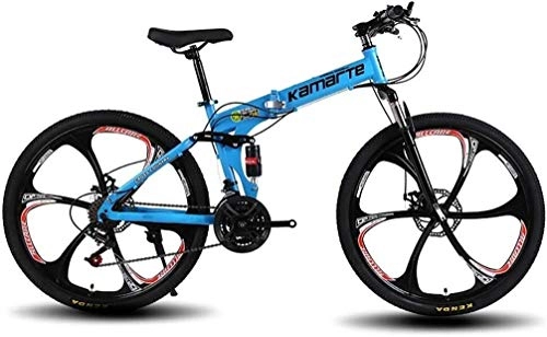 Vélos de montagne pliant : Vélos Tout-Terrain, Mountain Bike Unisexe Cadre Pliant, Vélo VTT Suspension Double De Vélo Hommes 21 / 24 / 27 / 30 Vitesse (Color : Blue, Size : 24 inches)