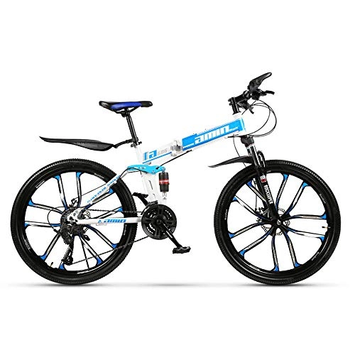 Vélos de montagne pliant : WQY Pliable VTT 24 Pouces, VTT avec 10 Vélos Cutter Roue Adulte A Parlé Vélo De Montagne Roue, Bleu, 24 Speed
