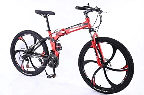Vélos de montagne pliant : WYN Folding Bike Knife Wheel MTB High Carbon Steel Mountain Bike Man Woman Bikes Student Bicycle, 6 Knife Wheel Red, 24 inch