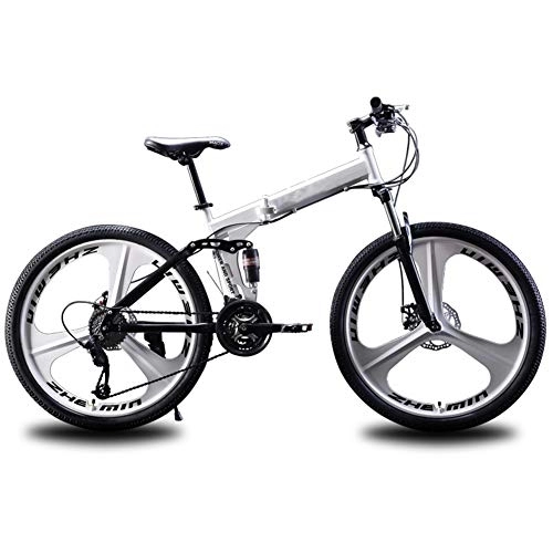 Vélos de montagne pliant : WYZDQ 24 / 26 Pouces Speed ​​Shock Mountain vélo Pliant vélo Hommes 21 / 24 / 27 Absorbeur Mesdames vélo Portable, White 24 Speed, 24 inches