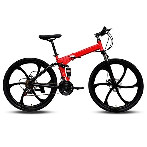 Vélos de montagne pliant : WYZDQ Vélo Portable pour Hommes, Adulte Pliant à Vitesse Variable de vélo de Montagne, et Avant l'absorption des Chocs arrière, Rouge, 21 Speed