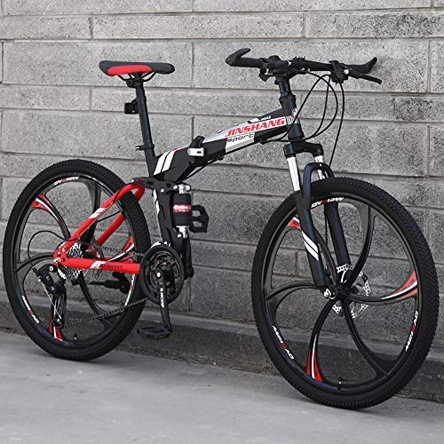 Vélos de montagne pliant : WZLJW Vélo de montagne 27 vitesses, 24 / 26", double frein à disque antidérapant, VTT à suspension complète, vélo pliable, rouge, 26" ggsm, Rouge, 60, 9 cm