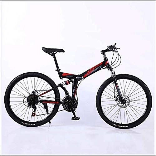 Vélos de montagne pliant : Xer VTT 24 vitesses​​ acier haute carbone 24 pouces roue à rayon double engrenage pliable pour remorque Ville, noir, 21 vitesses