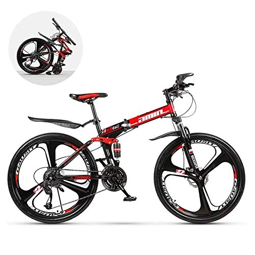 Vélos de montagne pliant : XHCP Mountainbike Pliable 26 Pouces, vélo de VTT avec 3 Roues de Coupe, 8 Secondes de Pliage Rapide pour Hommes Femmes Adulte Tout Terrain VTT, Charge maximale 120kg, Noir Rouge, 24 Vitesses