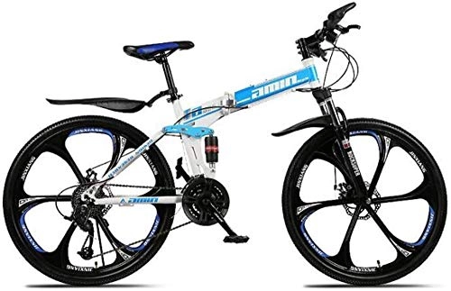 Vélos de montagne pliant : XXCZB Vélos pliants de vélo de Montagne 26 Pouces 24 Vitesses Double Frein à Disque Suspension complète Antidérapant Cadre en Aluminium léger Fourche à Suspension Bleu