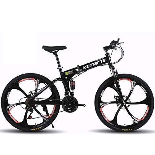 Vélos de montagne pliant : ZRZJBX Vélo Unisexe Complet Antichoc Cadre Vélo De Route Pliant VTT Vélos Avant Et Arrière Vélo De Frein à Disque Mécanique, 24”Black-21speed