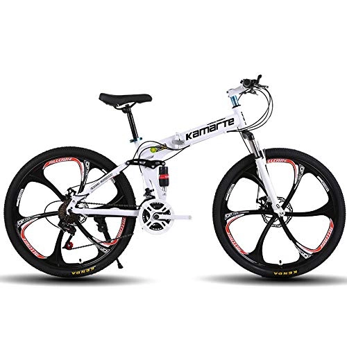 Vélos de montagne pliant : ZRZJBX Vélo Unisexe Complet Antichoc Cadre Vélo De Route Pliant VTT Vélos Avant Et Arrière Vélo De Frein à Disque Mécanique, 26”White-24speed