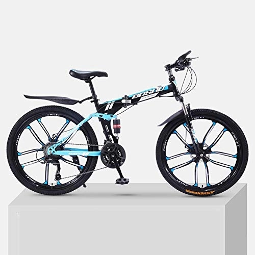 Vélos de montagne pliant : ZXCY Unisexe VTT Vélo De Course 21 Vitesse Pliable VTT 26 Pouces en Acier Au Carbone Vélo avec 10 Cutter Roue pour Vélo Extérieur, Bleu