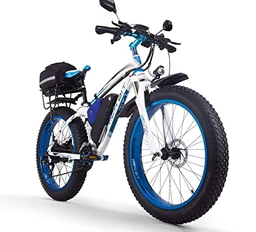 Vélos de montagne électriques : 26 Pouces vélo de Montagne électrique 48v 17AH Batterie au Lithium Shimano 21 Vitesses Gros Pneu Ebikes vélos électriques (Blue Plus)