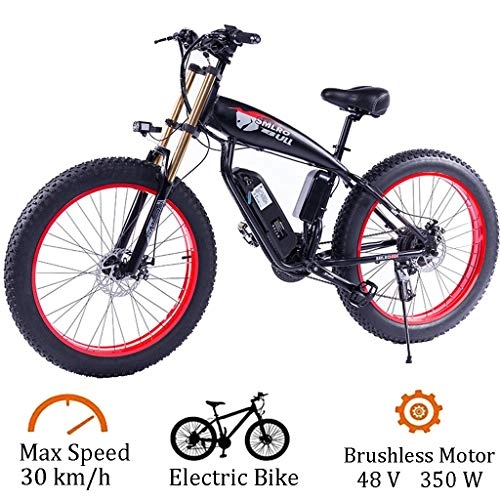 Vélos de montagne électriques : 48V 350W électrique vélo électrique VTT Fat Tire E-Bike S-h-i-m-a-n-o 27 Plage Cruiser Hommes délais Bicycle Sports Batterie au lithium hydraulique Freins à disque ( Color : Red , Size : 48V-15Ah )