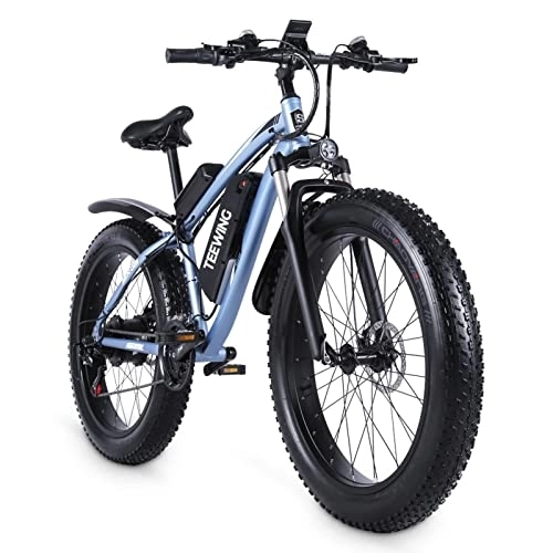 Vélos de montagne électriques : AJLDN Vélo Électrique, 26 Pouces Vélo Électrique en Montagne Frien à Double Disque E-Bike Batterie Amovible 48V 17Ah Vélo à Assistance ElectriqueShimano 7 Vitesses (Color : Blue)