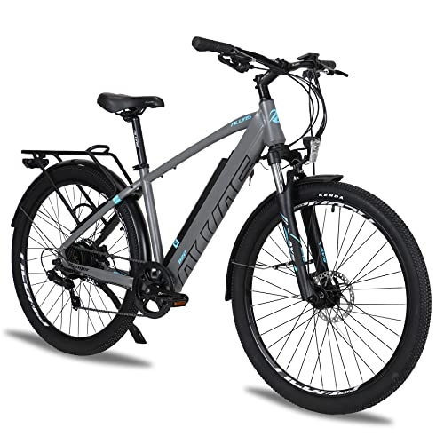 Vélos de montagne électriques : AKEZ Ebike Vélo électrique VTT 27, 5" E Bike avec batterie au lithium 36 V 12, 5 Ah suspension complète VTT pour homme et femme avec moteur Bafang et transmission Shimano 7 vitesses (Gray)