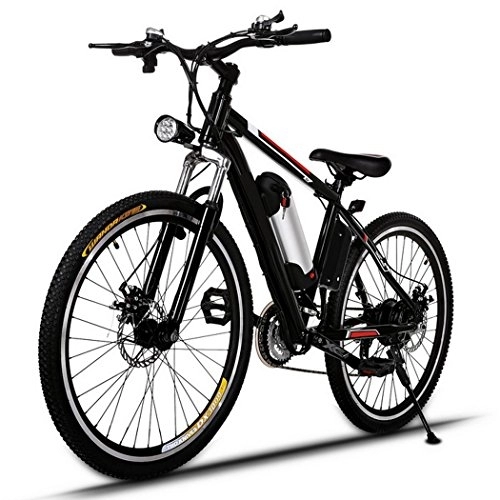 Vélos de montagne électriques : AMDirect E-Bike VTT Electrique Système de Transmission Electrique 21 Vitesses de 26 Pouces avec Lampe de Poche avec Batterie Rechargeable 250W 36V Lithium, Noir