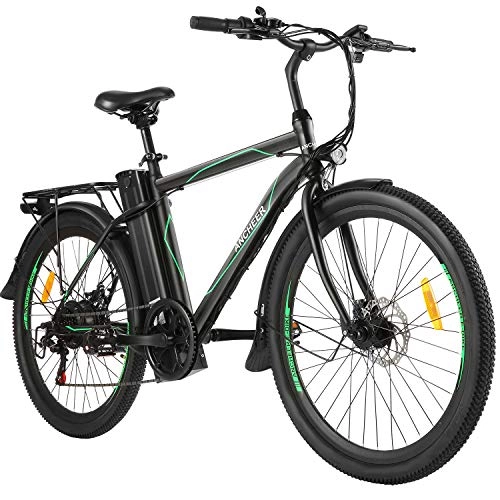 Vélos de montagne électriques : ANCHEER Vélo électrique 26" 36 V 10 Ah Batterie Vélo électrique 6 vitesses Moteur Pedelec 250 W Couple 34 N Frein à disque double