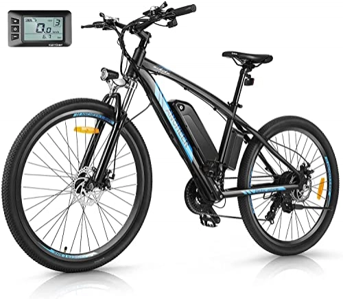 Vélos de montagne électriques : ANCHEER Vélo électrique pour adultes, VTT électrique de 69, 5 cm avec batterie Li-ion 36 V 10 Ah et vitesses de transmission 7 / 21 vitesses, E-MTB pour homme adulte AE7 (AE7-Bleu)