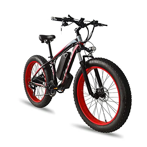 Vélos de montagne électriques : AORISSE Vélo Électrique, Adulte 26" 21 Vitesses Fat Tire Bike 48V 13AH Batterie Vélo Électrique Snow Beach Mountain Ebike Accélérateur Et Pédale Assist, Black Red