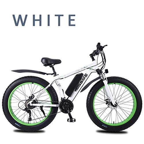 Vélos de montagne électriques : AYHa Vélo électrique neige pour adultes, fourche avant verrouillable Absorption des chocs 26 pouces 4.0Fat Pneus Mountain E-Bike 27 vitesses Freins à double disque 36V Batterie amovible, blanc, 10AH