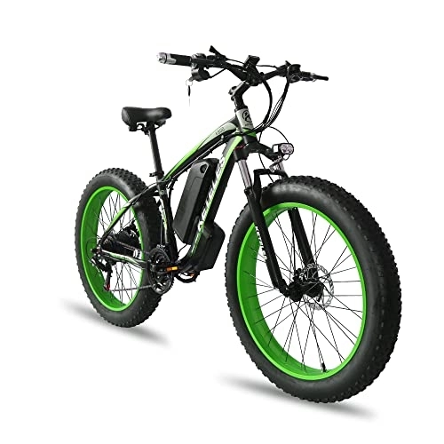 Vélos de montagne électriques : BYINGWD 26 Zoll E-Bike Mountainbike, Elektrofahrräder Ebike ， Abnehmbare Lithium-Batterie ， Shimano 21-Gang ， 4, 0"fette Reifen(Color:Vert)