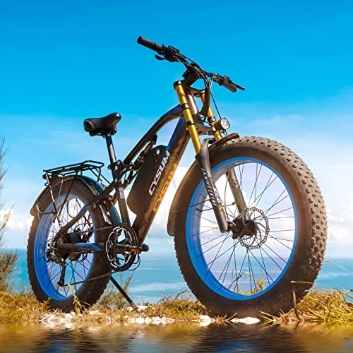 Vélos de montagne électriques : CM900 Plus Velo VTT Adulte, 26 Pouces vélo Tout Terrain Homme, expédié d'europe, 48v 17ah Amovible LI-Batterie, Fat Tire Bicycle Maximum Range 85km (Blue)