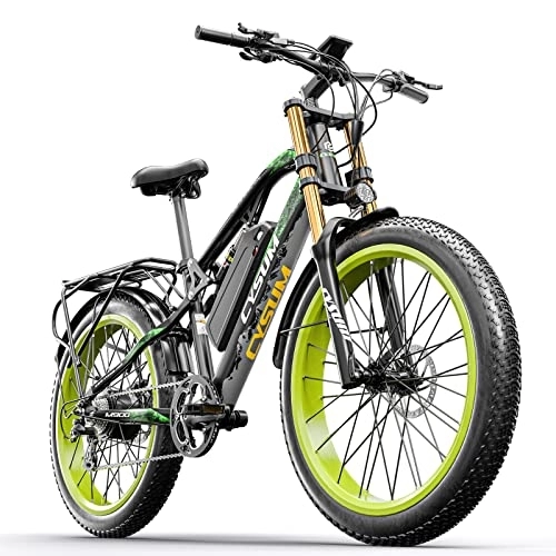 Vélos de montagne électriques : Cysum CM900 Plus Velo Electrique Homme, 26 Pouces Fat Bike Electrique, VTT Electrique Adulte, 48v 17ah Amovible LI-Batterie, Tout Terrain Plage Mountain Ebike, Shimano 9 Vitesses (Vert)