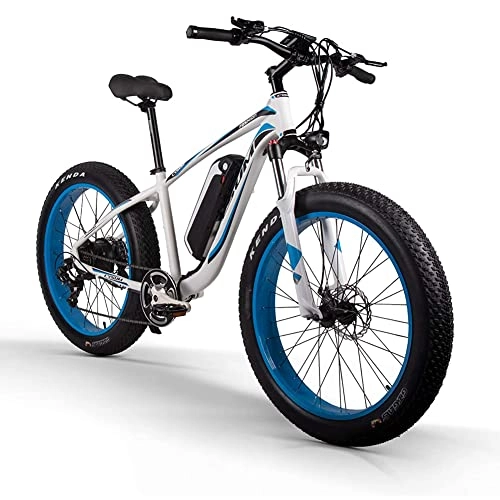 Vélos de montagne électriques : Cysum M980 Vélo de Montagne électrique 26 Pouces, Batterie Lithium-ION 48 V / 17 Ah, Shimano 7 Vitesses, vélo de Montagne électrique pour Adulte (Bleu)