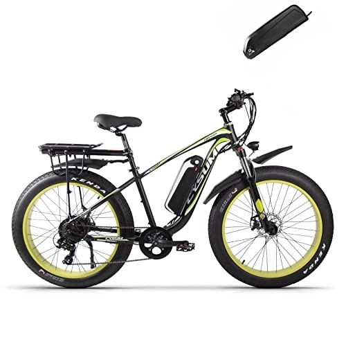 Vélos de montagne électriques : Cysum M980 Vélo de Montagne électrique 26 Pouces, Batterie Lithium-ION 48 V / 17 Ah, Shimano 7 Vitesses, vélo de Montagne électrique pour Adulte (Vert - Double Batterie)