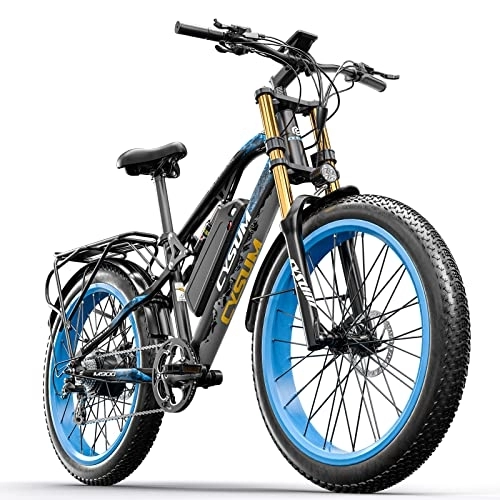 Vélos de montagne électriques : cysum Vélo électrique CM-900 pour Homme 26" 4.0 Fat Tire Snow E-Bike Mountainbike (Noir et Bleu)