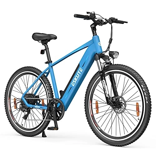 Vélos de montagne électriques : ESKUTE Vélo Electrique Netuno Plus 27.5”, 250W Moteur Bafang, Capteur de Couple, 36V 14.5Ah Batterie Amovible au Lithium Cellules Samsung, Autonomie 60 km, Shimano 7 Vitesses, VTT pour Adultes Bleu