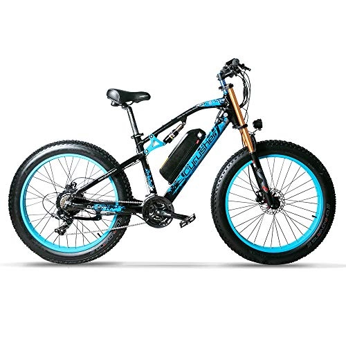 Vélos de montagne électriques : Extrbici Vélo électrique Rechargeable pour l'extérieur, Route et Montagne avec Suspension complète et Batterie Lithium-ION 17A 48V Blue