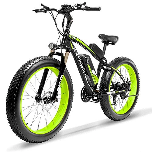 Vélos de montagne électriques : Extrbici Vélo électrique Xf660 1000W 48V Vélo électrique Grande Roue Vélo Vélo de Neige Vélo de Plage 21 Vitesses (Noir Vert)