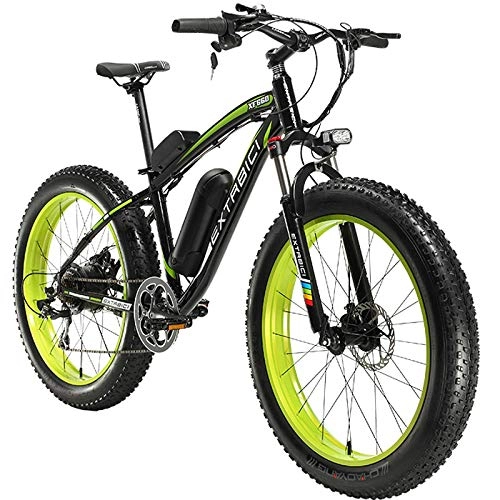 Vélos de montagne électriques : Extrbici Vélo électrique Xf660 500W 48V Vélo électrique Grande Roue Vélo Vélo de Neige Vélo de Plage 7vitesses (Noir Vert)