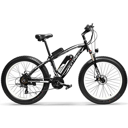 Vélos de montagne électriques : Extrbici XF660 Vélo électrique 500 W / 1000 W 48 V 7 / 21 vitesse 26'X4.0 Fat Wheel Snow Bike Frein à disque mécanique, Blanc 1000 W