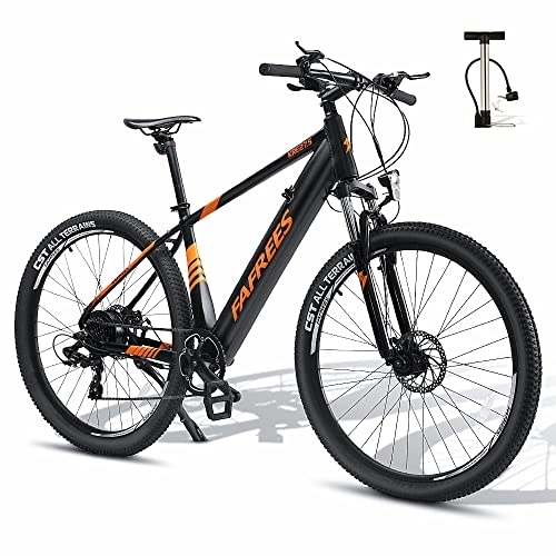Vélos de montagne électriques : Fafrees KRE27.5 Vélo électrique 27, 5 pouces 250 W, vélo électrique 25 km / h, vélo de ville électrique 36 V 10 Ah, 7 vitesses, VTT électrique pour adultes - Noir Orange