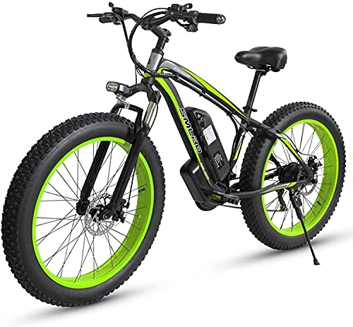 Vélos de montagne électriques : Fat Tire Vélo électrique pour homme Aadult – Vélo de montagne 66 cm avec moteur 1000 W Batterie amovible étanche 48 V 15 A Shimano 21 vitesses E-Bikes Double frein à disque (vert)