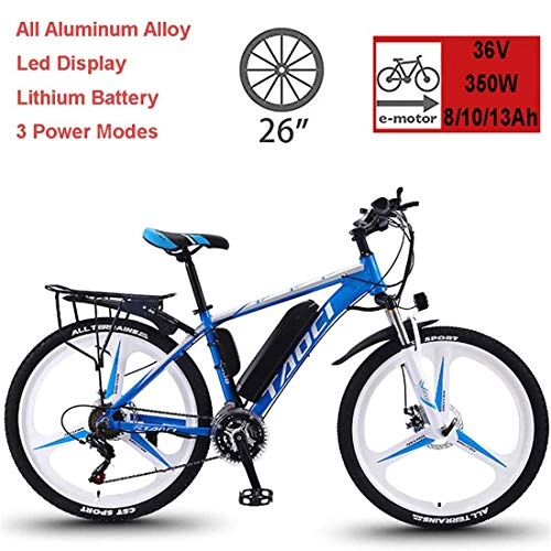 Vélos de montagne électriques : GJNWRQCY Vélos électriques pour Adultes, vélos électriques en Alliage de magnésium, vélos Tout Terrain, 26"36V 350W Batterie Lithium-ION Amovible Mountain Ebike, pour Hommes, Bleu, 13AH