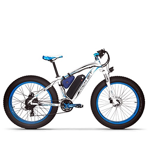 Vélos de montagne électriques : GUOWEI Rich BIT RT-022 48V 17AH 1000W Fat Tire Snow Bicycle Motor Brushless Beach Mountain Ebike (White-Blue)