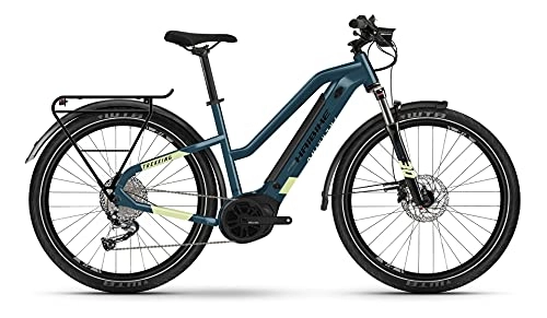 Vélos de montagne électriques : Haibike Trekking 5 500 Wh Vélo électrique Bosch 2022 (27, 5" Low Standover L / 52 cm, Bleu / Canary (LowStandover))